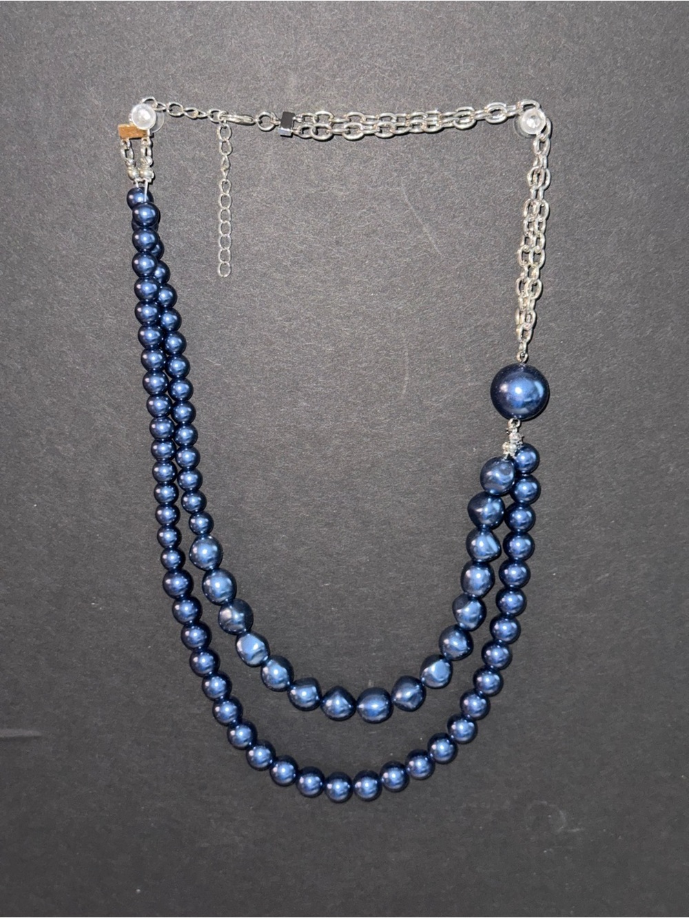 Elegant Navy Blue Double-Strand Beaded Necklace